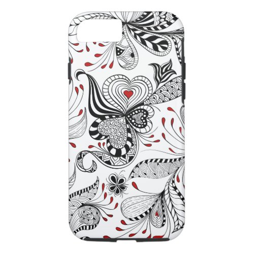 Black And Red Floral Swirls And Hearts iPhone 87 Case