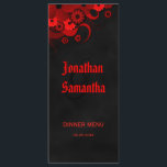 Black and Red Floral Wedding Dinner Menu Cards<br><div class="desc">© Sunny Mars Designs - Floral Hibiscus: Red on Chalkboard Wedding Menus - Trendy,  stylish,  modern,  elegant,  classy,  chic customizable Gothic black chalkboard wedding reception dinner menu cards template with dark red,  crimson,  burgundy,  ruby or maroon swirly tropical hibiscus floral design against a blackboard or chalk board background.</div>