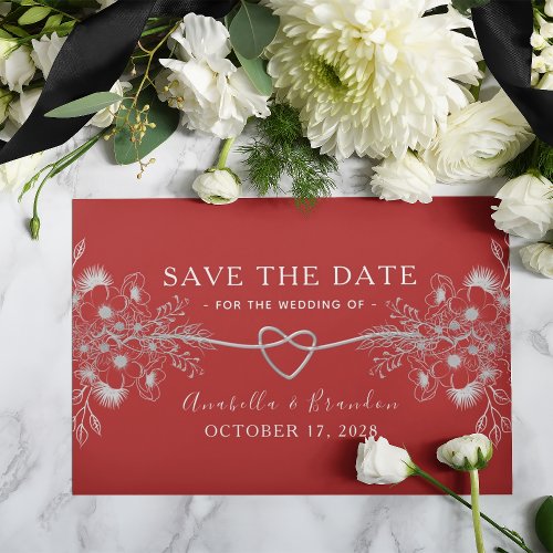 Black and Red Floral Wedding Save The Date