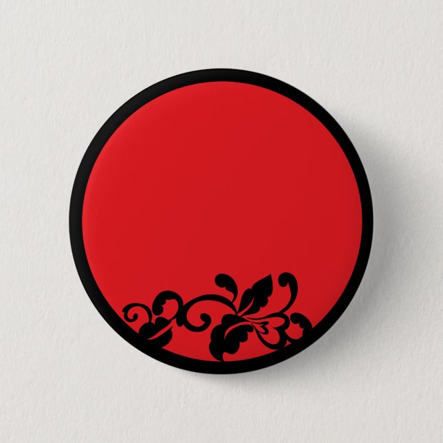 black and red flourish pinback button (Front)
