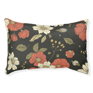 Black and Red Flower Print Pet Bed
