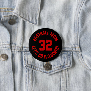 Black and Red Football Mom Jersey Number Button
