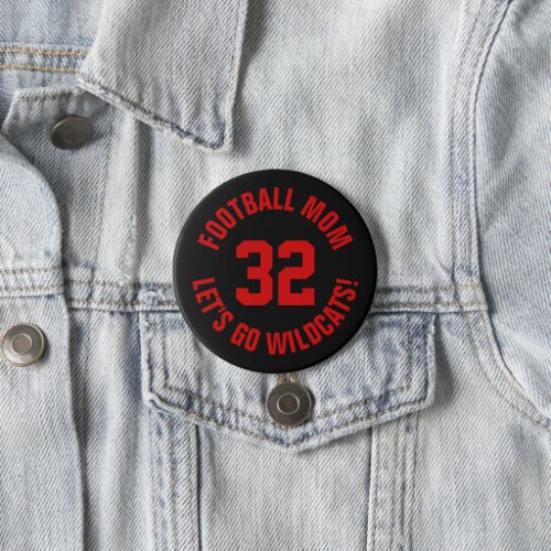 Black and Red Football Mom Jersey Number Button