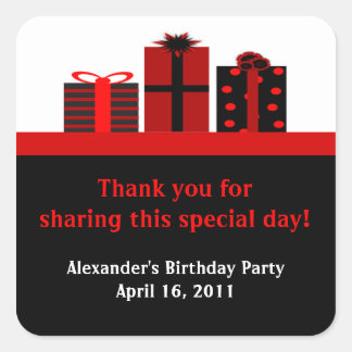 Black and Red Gifts Birthday Party Favor Labels