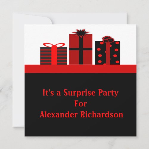 Black and Red Gifts Birthday Party Announcement