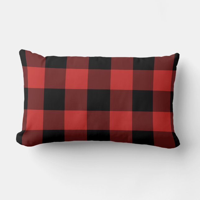 Black and Red Gingham Pattern Checkered Lumbar Pillow (Front)