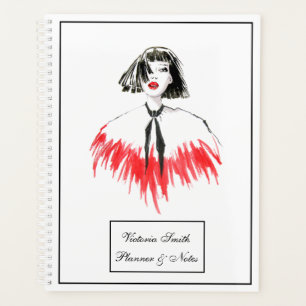 Black and Red Girl Fashion Modern Elegant Planner
