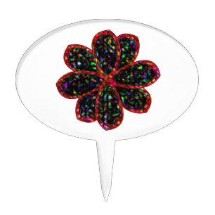 Black and Red Glitter Flower Cake Pick