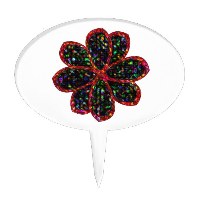 Black and Red Glitter Flower Cake Pick (Front)