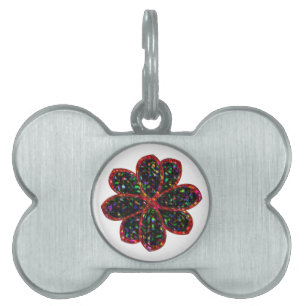Black and Red Glitter Flower Pet Tag