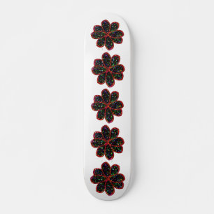 Black and Red Glitter Flower Skateboard Deck