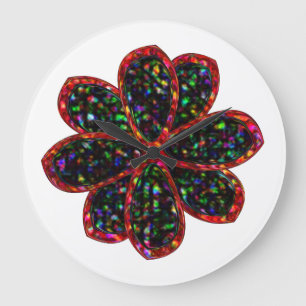 Black and Red Glitter Flower Wall Clock