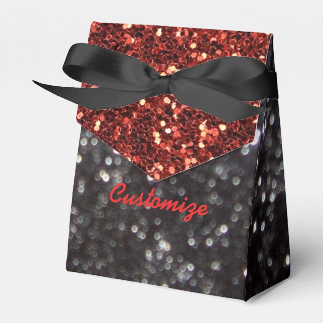 Black and Red Glitter Pattern Favor Box (Front Side)