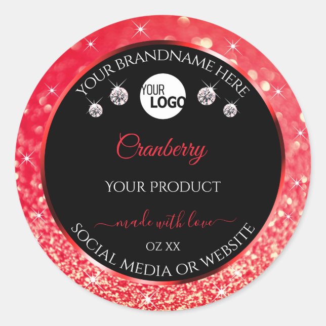 Black and Red Glitter Product Labels Logo Diamonds (Front)