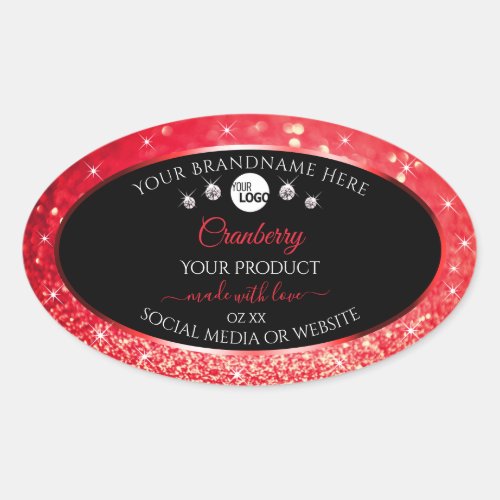 Black and Red Glitter Product Labels Logo Diamonds