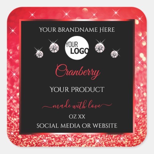 Black and Red Glitter Product Labels Logo Diamonds