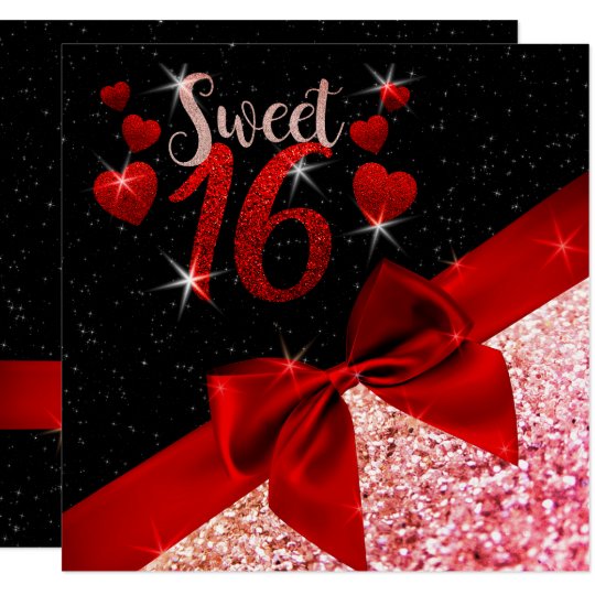 Black and Red Glittery Sweet 16 Invite