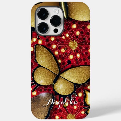 Black and Red Gold Glitters Butterflies Custom Case_Mate iPhone 14 Pro Max Case