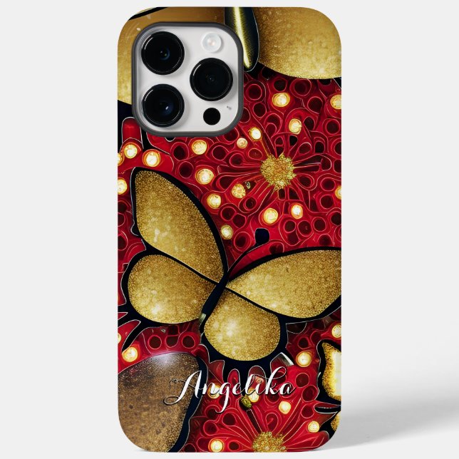 Black and Red Gold Glitters Butterflies Custom Case-Mate iPhone Case (Back)