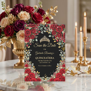 Black and Red Golden Butterfly Quinceañera Save The Date