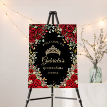 Black and Red Golden Butterfly Quinceañera Welcome