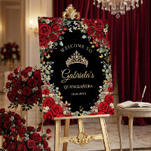 Black and Red Golden Butterfly Quinceañera Welcome