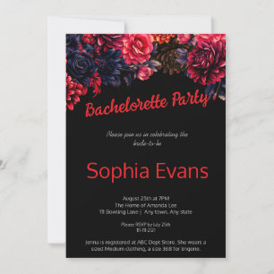 Black and Red Gothic Floral Bachelorette Party Invitation
