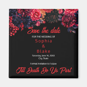 Black and Red Gothic Floral Dark Save the Date Magnet