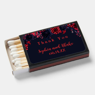 Black and Red Gothic Floral Dark Wedding Favor Matchboxes