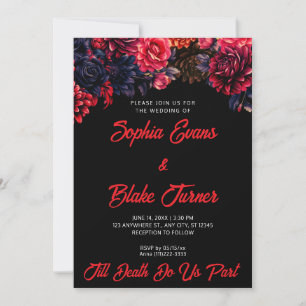 Black and Red Gothic Floral Dark Wedding Invitation