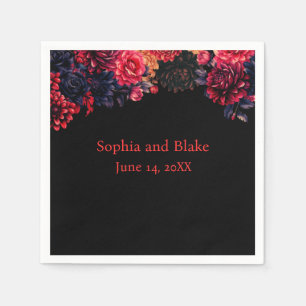 Black and Red Gothic Floral Dark Wedding Napkins