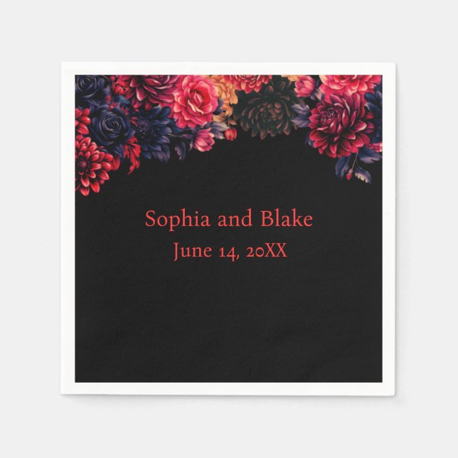 Black and Red Gothic Floral Dark Wedding Napkins (Front)
