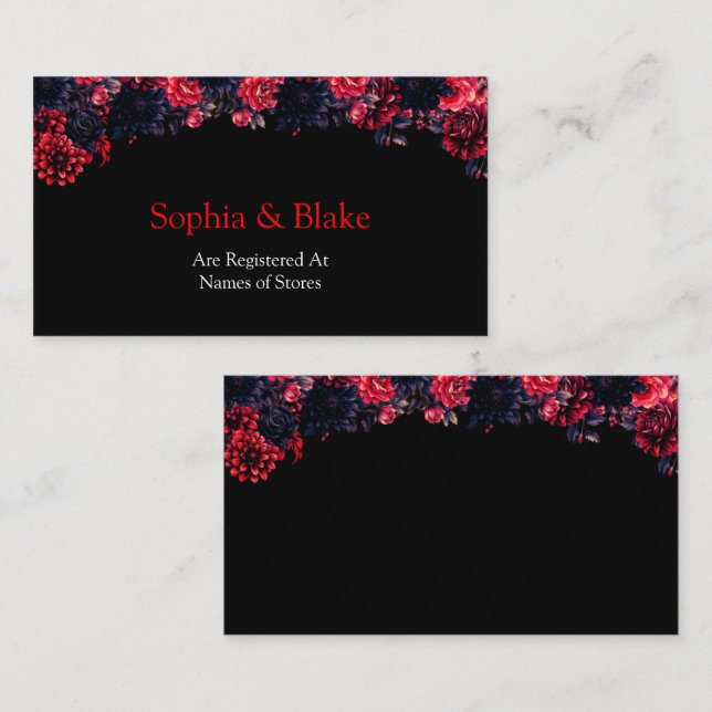 Black and Red Gothic Floral Dark Wedding Registry Enclosure Card (Front/Back)