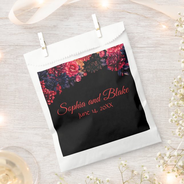 Black and Red Gothic Floral Wedding Favor Bags (Clipped)