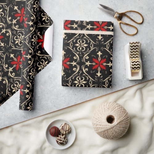 Black and Red Gothic Pattern Wrapping Paper