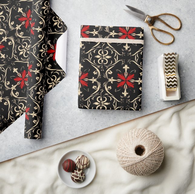 Black and Red Gothic Pattern Wrapping Paper (Crafts)