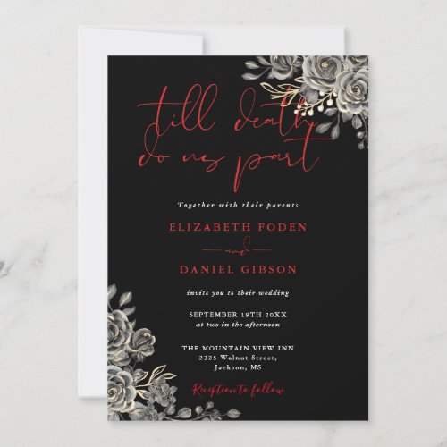 Black And Red Gothic Roses Floral Wedding Invitation