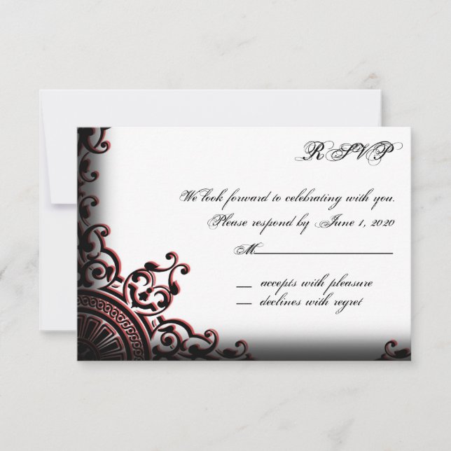 Black and Red Gothic Scroll Response Card (Front)