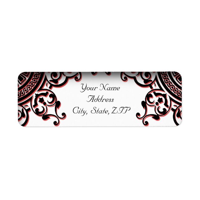 Black and Red Gothic Scroll Return Address Label (Front)