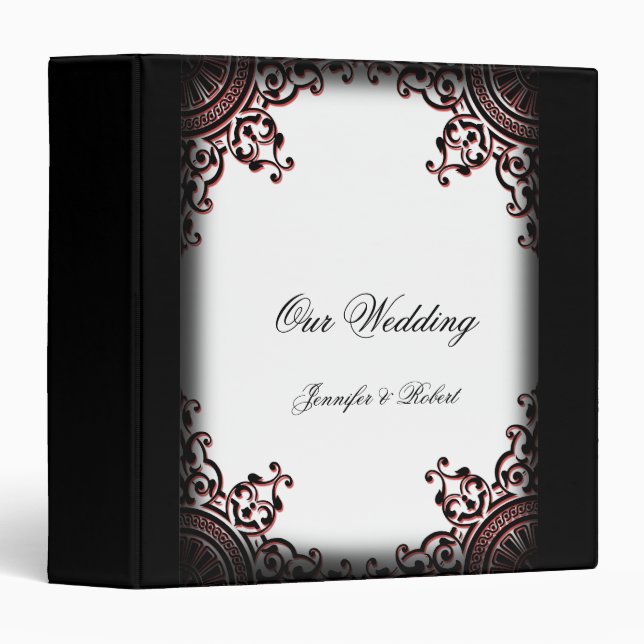 Black and Red Gothic Scroll Wedding Binder (Front/Spine)