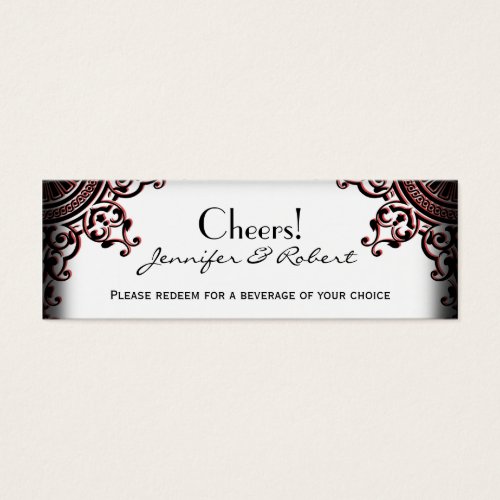 Black and Red Gothic Scroll Wedding Drink Ticket Business Cards