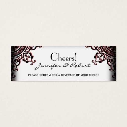 Customizable Black and Red Gothic Scroll Wedding Drink Ticket Business Cards