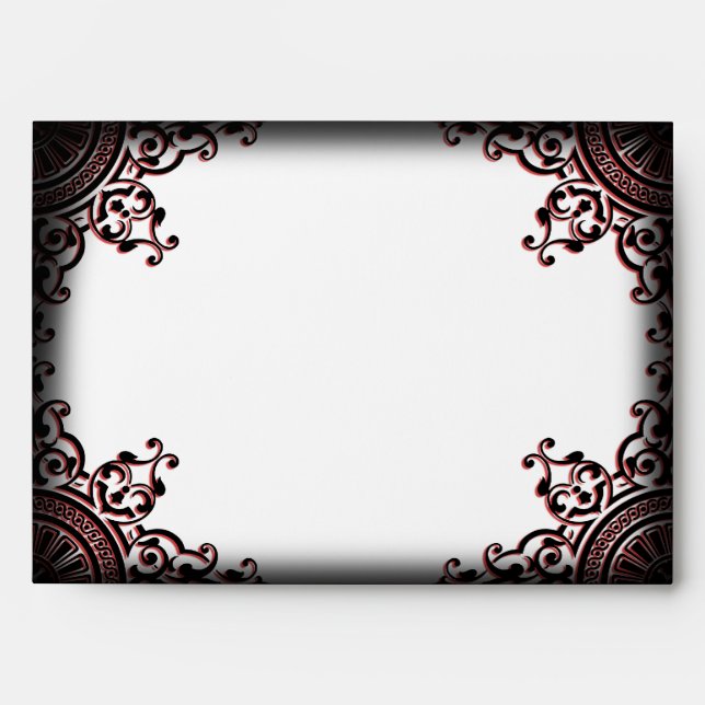 Black and Red Gothic Scroll Wedding Envelope (Front)