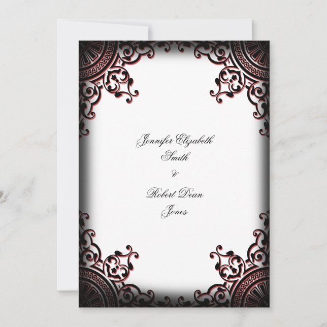 Black and Red Gothic Scroll Wedding Invitation (Front)