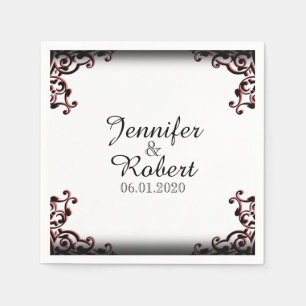 Black and Red Gothic Scroll Wedding Napkin