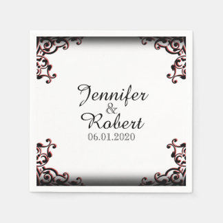 Black and Red Gothic Scroll Wedding Napkin
