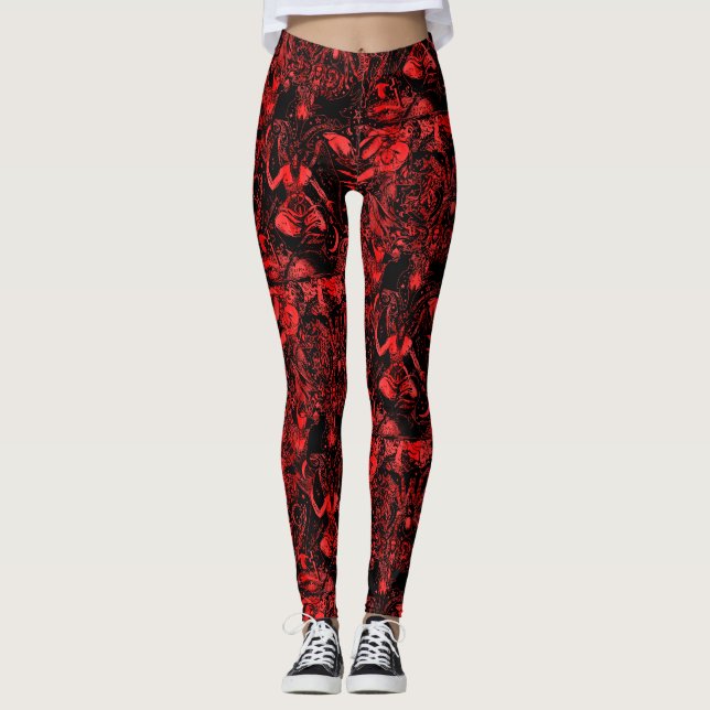 Black and Red Gothic Victorian Baphomet Goth Leggings (Front)