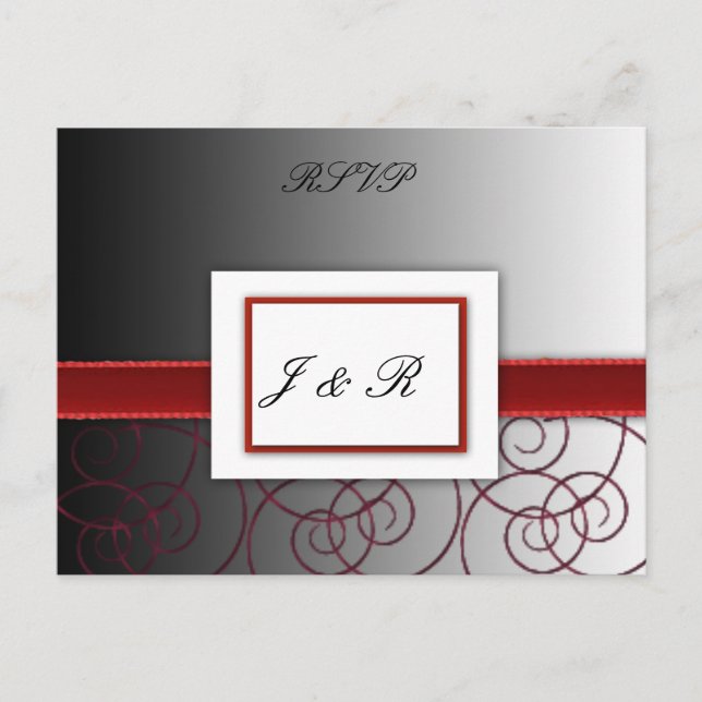 Black  and red graduated wedding set invitation postcard (Front)