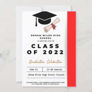 Black and Red Graduation Cap and Tassel Invitatio Invitation