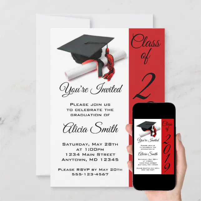 Black and Red Graduation Cap and Tassel Invitation | Zazzle